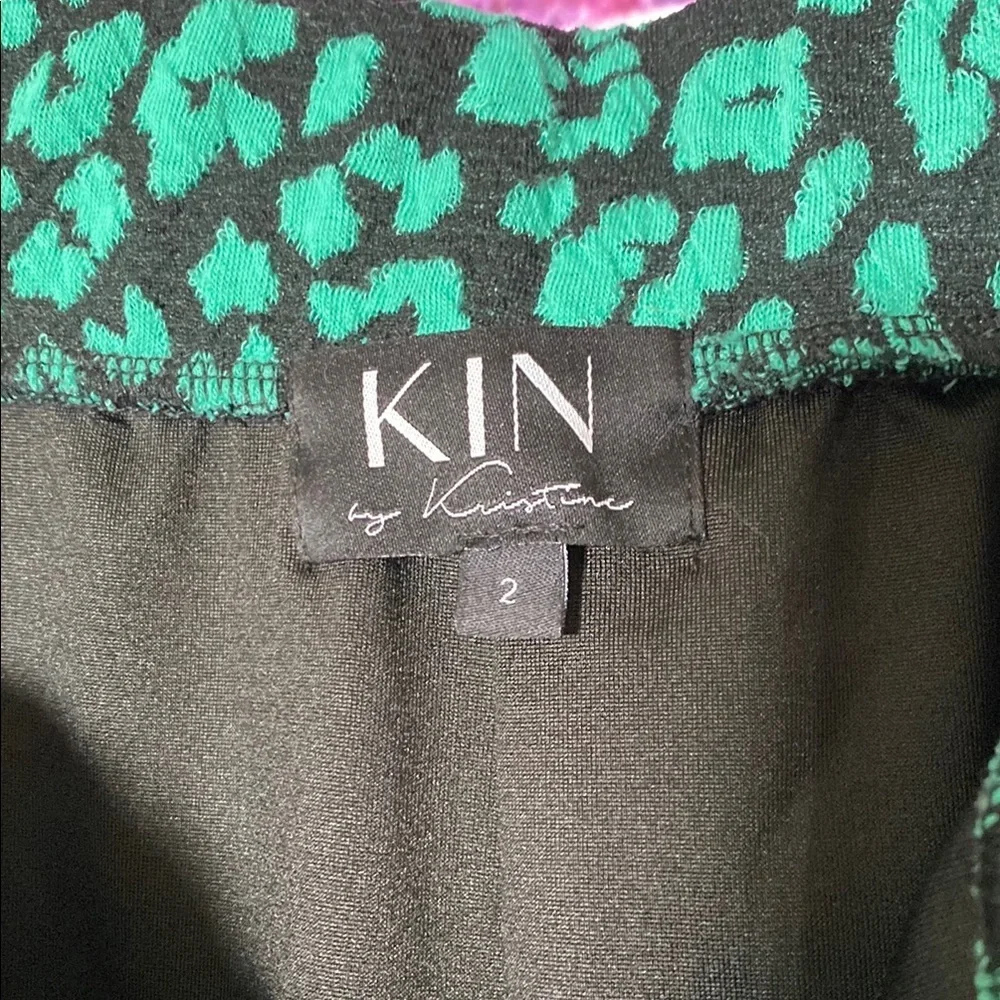 Women's Anthropology + Kin Green Patterned Midi-Skirt With Cheetah Print Size 2